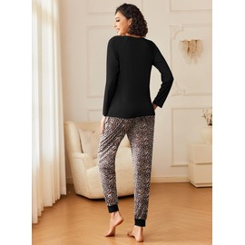 Ekouaer 2 Pack Womens Pajamas Set Long Sleeve Sleepwear Top and Jogger Pants Lounge Sets Cozy Pjs Loungewear,Small