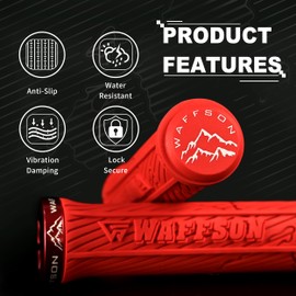 WFS World Map MTB Lock-on Grips – Single Clamp Ergonomic Anti-Slip Mountain Bike Handlebar Grips – Comfort Vibration Dampening for Trail, Enduro, Downhill – Red
