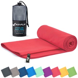 Fit-Flip Microfibre towel - compact, ultra lightweight & quick dry towel - the perfect gym, travel & beach towel - swimming towel for sports, camping & hiking (1x 40x80cm coral + 1 bag)