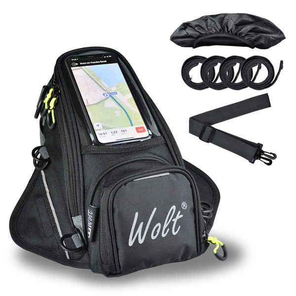 Wolt Powersports Motorcycle Tank Bag With waterproof rain cover Strong Magnetic, Motorbike Bag Transparent Pocket For Cell Phone Navigation, Update Version …