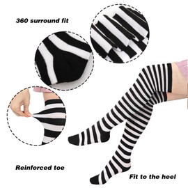 DAZCOS Striped Thigh High Socks Elastic Over The Knee Knit Stockings for Daily or Anime Cosplay (Purple+White)