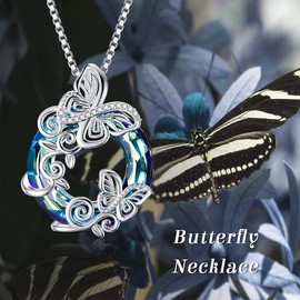 TOUPOP S925 Sterling Silver Butterfly Chain Dragonfly Necklace for Women Crystal Jewellery Butterfly & Dragonfly Gifts for Mother Daughter Teenager Birthday Gift for Girls, Sterling Silver