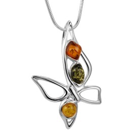 Copal Women's Necklace with Baltic Amber, Sterling Silver 925 Butterfly Pendant, Honey Colour, Adjustable Length, Sustainable Packaging, Gift Idea for Women, Sterling Silver, Amber
