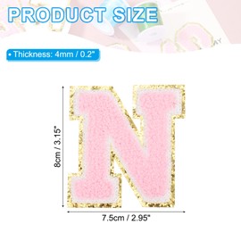 PATIKIL 2 Pcs Iron on Letter Patches, Chenille Glitters Letter Patch Pink, Alphabet N