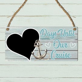 Days Until Our Cruise Countdown Sign - Fun & Stylish MDF Wooden Plaque with Heart Chalkboard for Holiday Vacation Countdown - Ready to Hang with Rustic Rope (Mint, With Pen)