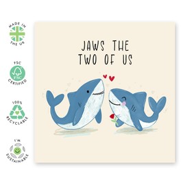 Romantic Shark Design Love Card – ‘Jaws the Two of Us’ - Sweet Valentine's Day, Anniversary or Wedding Gifts for Him, Her, Partner, Husband, Wife, Boyfriend, Girlfriend – Comes with Stickers