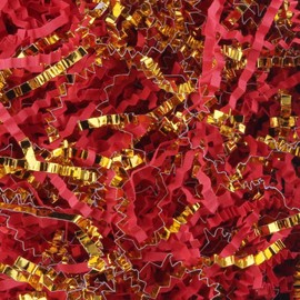 LDKGHE 4 oz Crinkle Cut Paper Shred Filler for Gift Wrapping Baskets Filling Box Birthdays Christmas Thanksgiving Easter Weddings Valentines Mother's Day Anniversaries (Red and Gold)