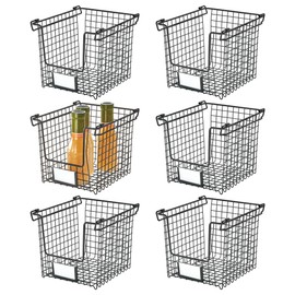 iDesign Stackable Wire Pantry Basket with Label Plate - Set of 6 - Matte Black