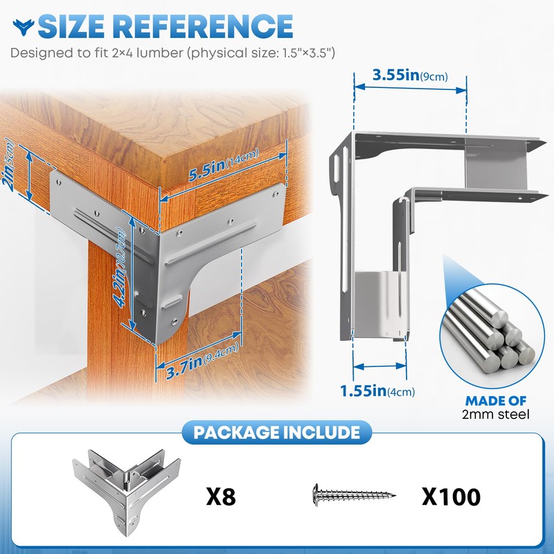 8 PCS Galvanized Steel Workbench Corner Bracket Kit - Heavy