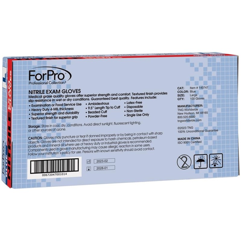 ForPro Disposable Nitrile Exam Gloves, Medical Grade, 4 Mil Extra