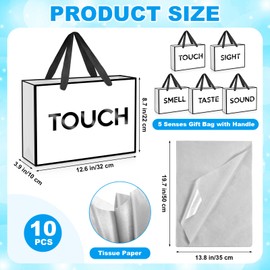 Supervitae 5 Senses Gift Bags with Tissue Paper and Balloons for Him Her Five Senses Paper Bags with Ribbon Handles Gift Wrapping for Valentines Birthday Wedding Anniversary Christmas(White,Regular)