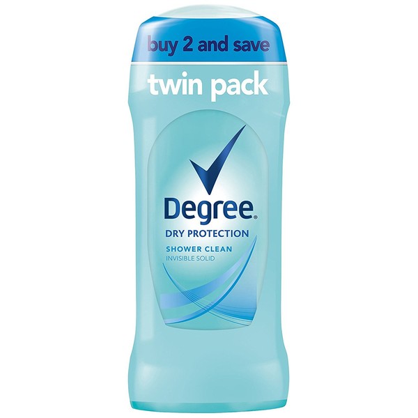 Degree Women Anti-Perspirant Deodorant Invisible Solid,Twin Pack, Shower Clean 2.6 oz (Pack of 3)