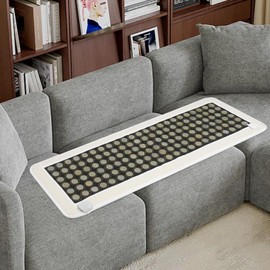 Far Infrared Heating Pad,59 x 20In Stone Heating Mat,Adjustable Massage Mattress Full Body Heating Pad Heat Electric Stone Heating Mat Natural Jade Negative Ions Pad Massager for Home Office(White)