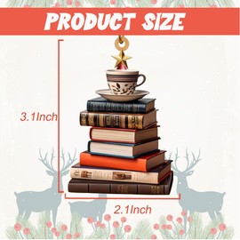 Book Lovers Ornament Acrylic Reading Book Coffee Cup Ornaments Love Bookish Decor Librarian Gifts for Christmas Holiday New Year Party Xmas Tree Decorations Hanging