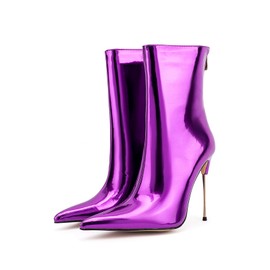 LINMUYOUJIA Ankle Boot Fashion Metallic Green Boots for Women Pointed Toe High Stiletto high Heel Dressy Party Shoes Back zipper Pointed toe Purple gold Silver heels-purple-47