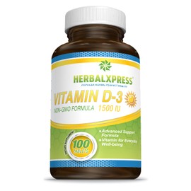 Herbalxpress Vitamin D (as cholecalciferol) 1,500 IU (100 Tablets) is The Perfect Addition to a Healthy Lifestyle, Bones, Teeth, Muscles, Immune Function, and Well-Being, Non-GMO and Gluten-Free.