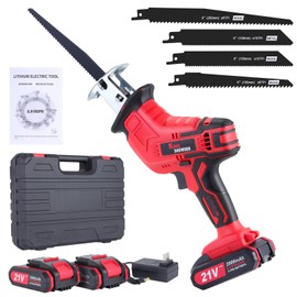 Cordless Reciprocating Saw | 21V 2000mAh * 2 Batteries, 3000RPM, 28mm Stroke Length, 4 Blades | Electric Power Reciprocating Saw for Wood Cutting