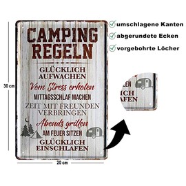 schilderkreis24 - Tin Sign Funny Camping Saying "Camping Rules" Decorative Metal Sign Camper Motorhome Caravan Gift Idea 20 x 30 cm