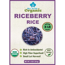 Organic Riceberry Rice Value Pack - Purple Thai Black Jasmine Rice - USDA Certified - Premium Freshness - Small Lot Harvest Direct from our Farm to your Table - 8 LB