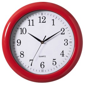Decorative Classic Round Wall Clock for Living Room, Kitchen, Dining Room, Plastic (Red)