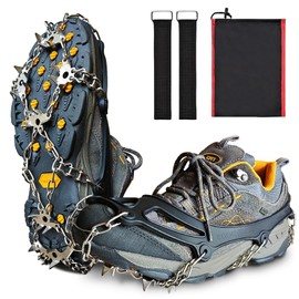 Ice Cleats Crampons - 24 Stainless Steel Spikes for Secure Traction and Safety on Snow and Ice - Ideal for Hiking, Fishing, Walking, Climbing, and Mountaineering (X-Large)
