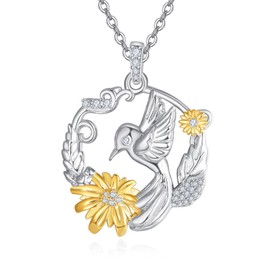 PRAYMOS Hummingbird Necklace 925 Sterling Silver Bird Necklace with Sunflower Animal Necklace Hummingbird Jewelry Hummingbird Gifts for Women …