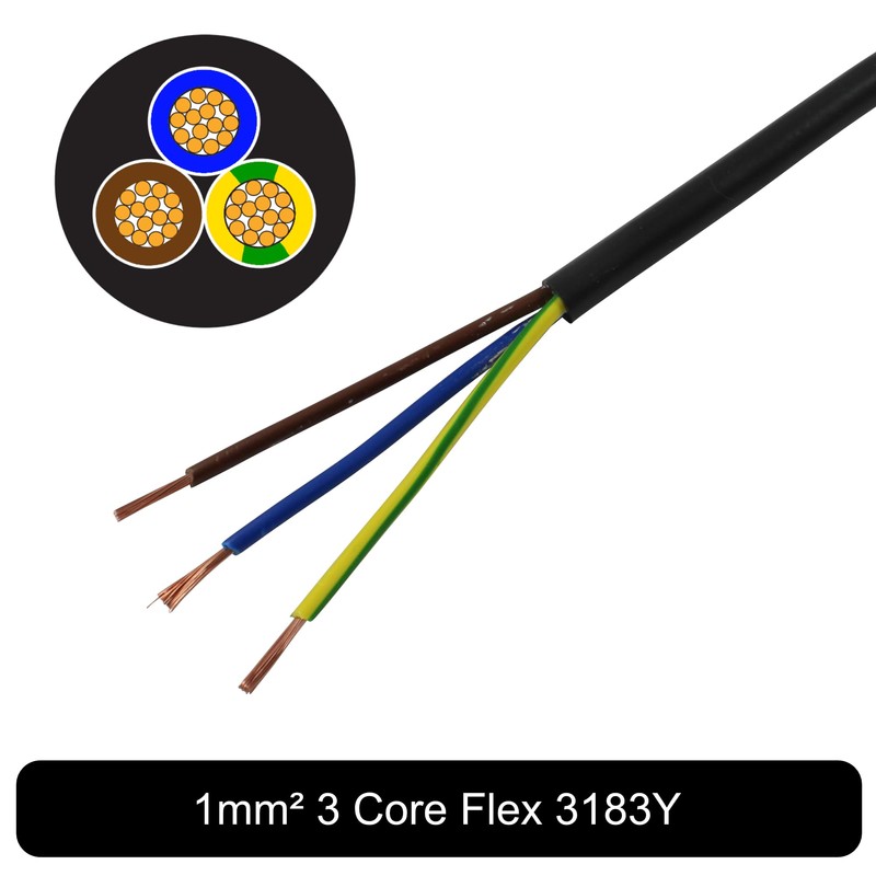AUTOWIRING 3 Core Flex Black PVC Flexible Cable 1.0mm2 10