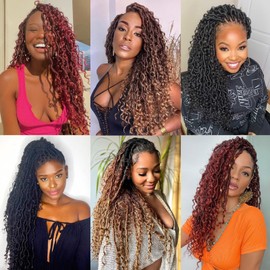 ToyoTress Boho Faux Locs Crochet Hair - 16 Inch Natural Black Bohemian Locs Crochet Hair With Curly Ends for Black Women, Shoulder Length Pre-looped Synthetic Braiding Hair Extensions（16 Inch, 1B-8P)