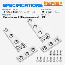 Mgoodoo 4Pcs 316 Stainless Steel T Hinges, Marine Grade Heavy Duty Boat Hatch Hinge,4" x 2" Casting Cabinet Hardware Door Hinge Marine Hardware with Screws