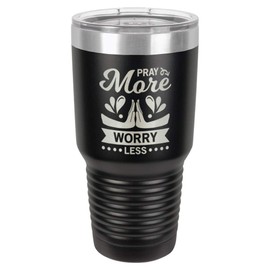 PRAY MORE WORRY LESS Black 30 oz Tumbler With Straw and Slide Top Lid | Stainless Steel Travel Mug | Compare To Yeti Rambler