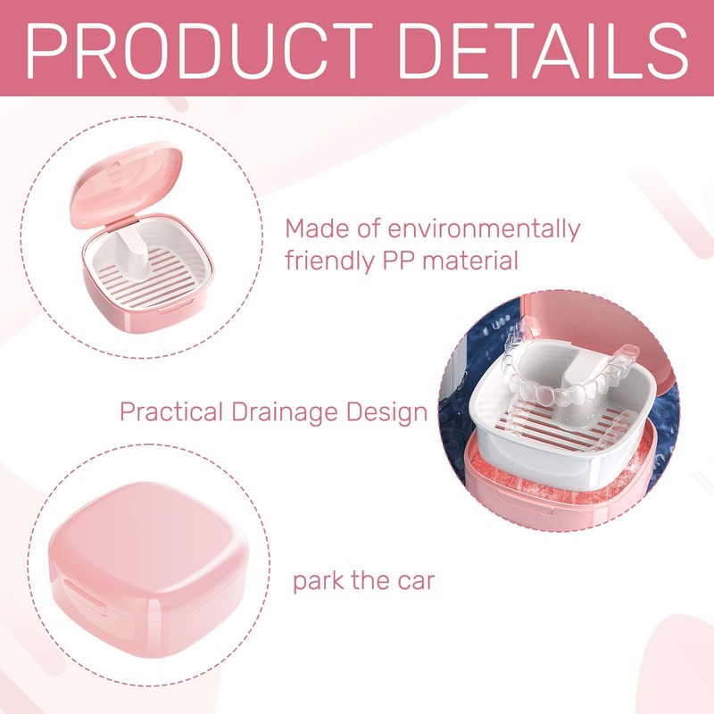 Denture Box,Portable False Teeth Container,Denture Case with Strainer for Soaking/Cleaning,Denture