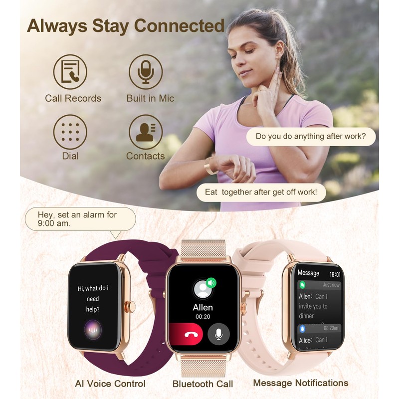 SOGRACE Reloj inteligente para mujer con llamada blutooth