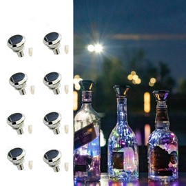 VOOKRY Solar Wine Bottle Lights with Cork 8 Pack 20 LEDs Fairy Lights String Silver Wire Light,for Party,Christmas,Wedding Center or Table Decorations (Multicolor)
