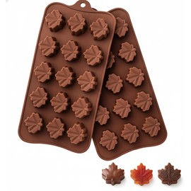Maple Leaf Silicone Molds, 2-Pack (30 Cavities) for Chocolate, Gummies, Ice Cube Tray, Fall/Thanksgiving Candy, Baking and Craft Decor | Food-Grade, Nonstick, Reusable | Pumpkin & Autumn Leaf Toppers