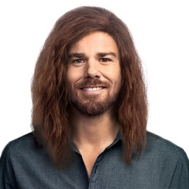 H&Bwig Mens Long Brown Wigs Curly Fluffy Wigs for Men Natural Synthetic Hair Wig for Men Daily Costume Party (Brown)