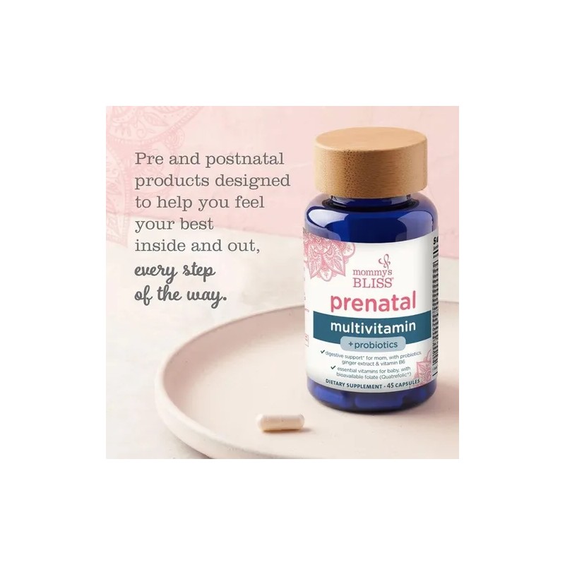 Mommys Bliss Multivitamínico Prenatal + Probioticos 45 Caps. Sabor Sin