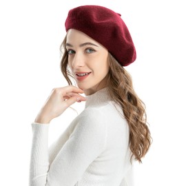 ZLYC Women's Classic French Artist Beret Beret, Burgundy red, One Size