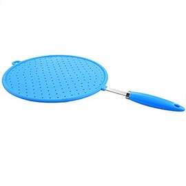 Decacy Grease Splatter Screen for Frying Pan,Silicone Colorful Splatter Screen Grease Oil Guard Shield Fry Protectors with Non-Slip Handle(Blue)