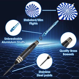 CareGames Steel Tip Darts Set Professional 24g with Carrying case,Aluminium Shafts,Sharpener,Flight Protectors and Dart Tool, Blue
