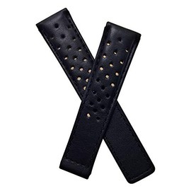 Watchstrapworld TH-CAR20-01-0111-20 mm Black Sports Perforated Leather Deployment Watch Strap with Black Stitching Compatible with TAG Heuer Carrera Models Listed Below