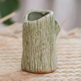 Novica Handmade Faux Bois Small Celadon Ceramic Bud Vase