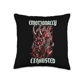 Goth Japanese Devil Dragon Satanic Emotionally Exhausted Throw Pillow