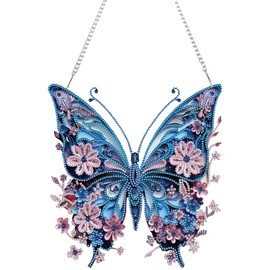 Aikeis DIY Diamond Art Pendant Painting Kit Hanging Purple Butterfly Special Crystal Gemstone Craft Painting Kit Fashion Decor