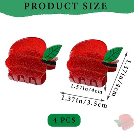 4 PCS Red Apple Hair Clips Cute Back to School Fruit Hair Claw Clips Mini Teacher Student Hair Jaw Barrettes for Women Girls Decorative Thick and Thin Hair Accessories