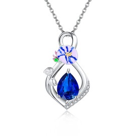 ONEFINITY Morning Glory Necklace Infinity Birthstone Necklace 925 Sterling Silver Crystal Pendant Birth Flower Jewelry for Women