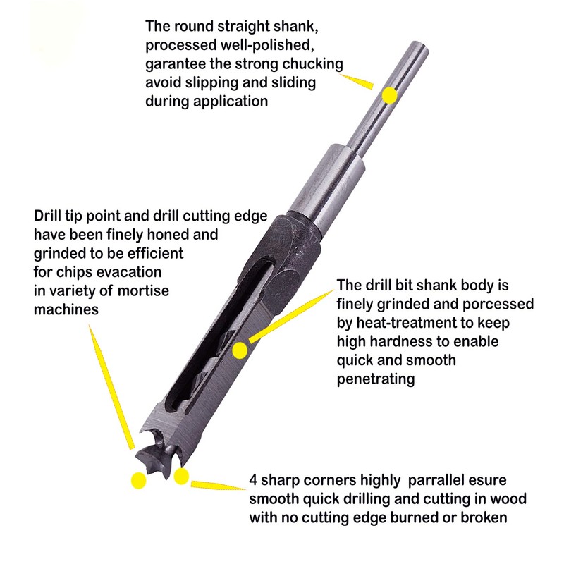 Wood Square Hole Mortise Chisel Bit 7/8 in. Woodworking Drill