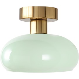 KCO Lighting Nordic Green Glass Flush Mount Ceiling Light Large Globe Ceiling Lights Modern Brushed Gold Semi Flush Mount Ceiling Light Fixture for Bathroom Hallway Entryway