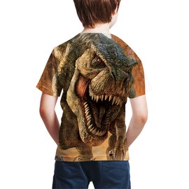 FiveEarl Kids Print 3D Dinosaurs Tees Shirts for Youth Boys Girls 4-14 Years (Yellow-KL, 5 Years)