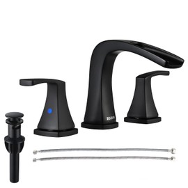 mvmhome Widespread Bathroom Sink Faucet 3 Holes Black Waterfall Basin Mixer Tap W/Drain