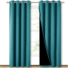 NICETOWN 100% Blackout Curtains 84 inches Long, Pair of Energy Smart & Noise Blocking Out Drapes for Baby Room Window, Thermal Insulated Guest Room Lined Window Dressing(Peacock Teal, 52 inches Wide)